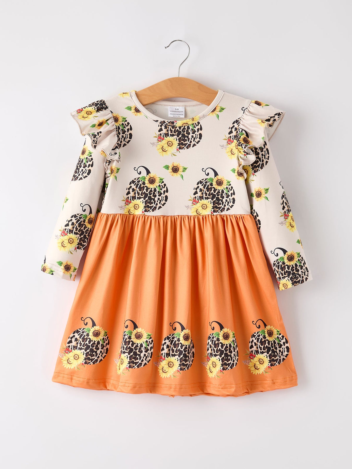 Thanksgiving Pumpkin Leopard Floral Print Girls Dress - Rylee Faith Designs - Flyclothing LLC