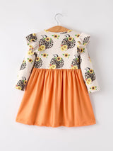 Thanksgiving Pumpkin Leopard Floral Print Girls Dress - Rylee Faith Designs - Flyclothing LLC