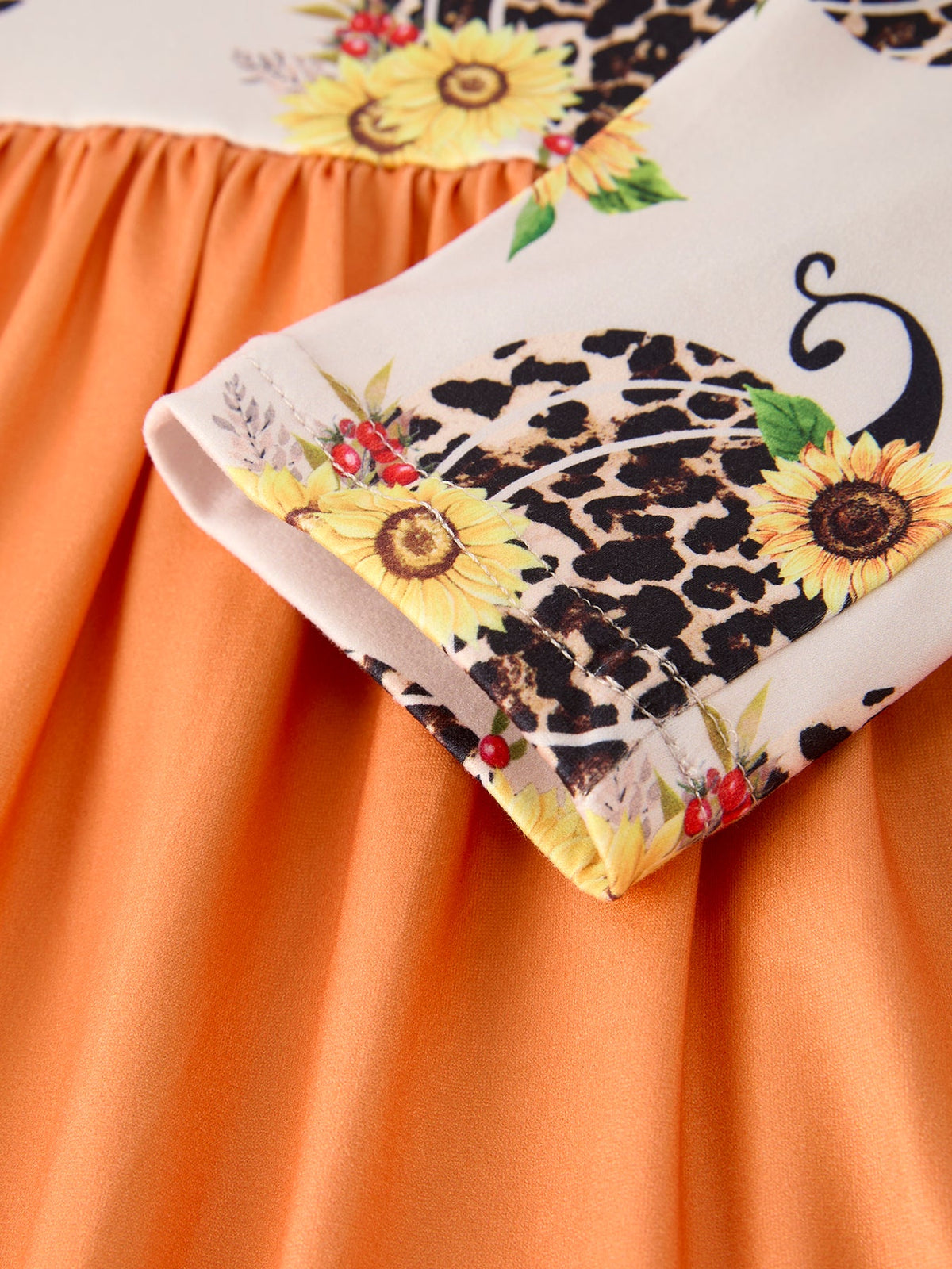 Thanksgiving Pumpkin Leopard Floral Print Girls Dress - Rylee Faith Designs - Flyclothing LLC