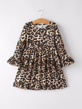 Fall Pumpkin Leopard Print Autumn Girls Ruffle Two-Piece Dress
