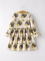 Fall Pumpkin Leopard Print Autumn Girls Ruffle Two-Piece Dress