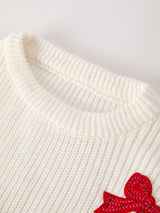 Mommy & Me Winter Girls Bow Sequins Pullover Sweater
