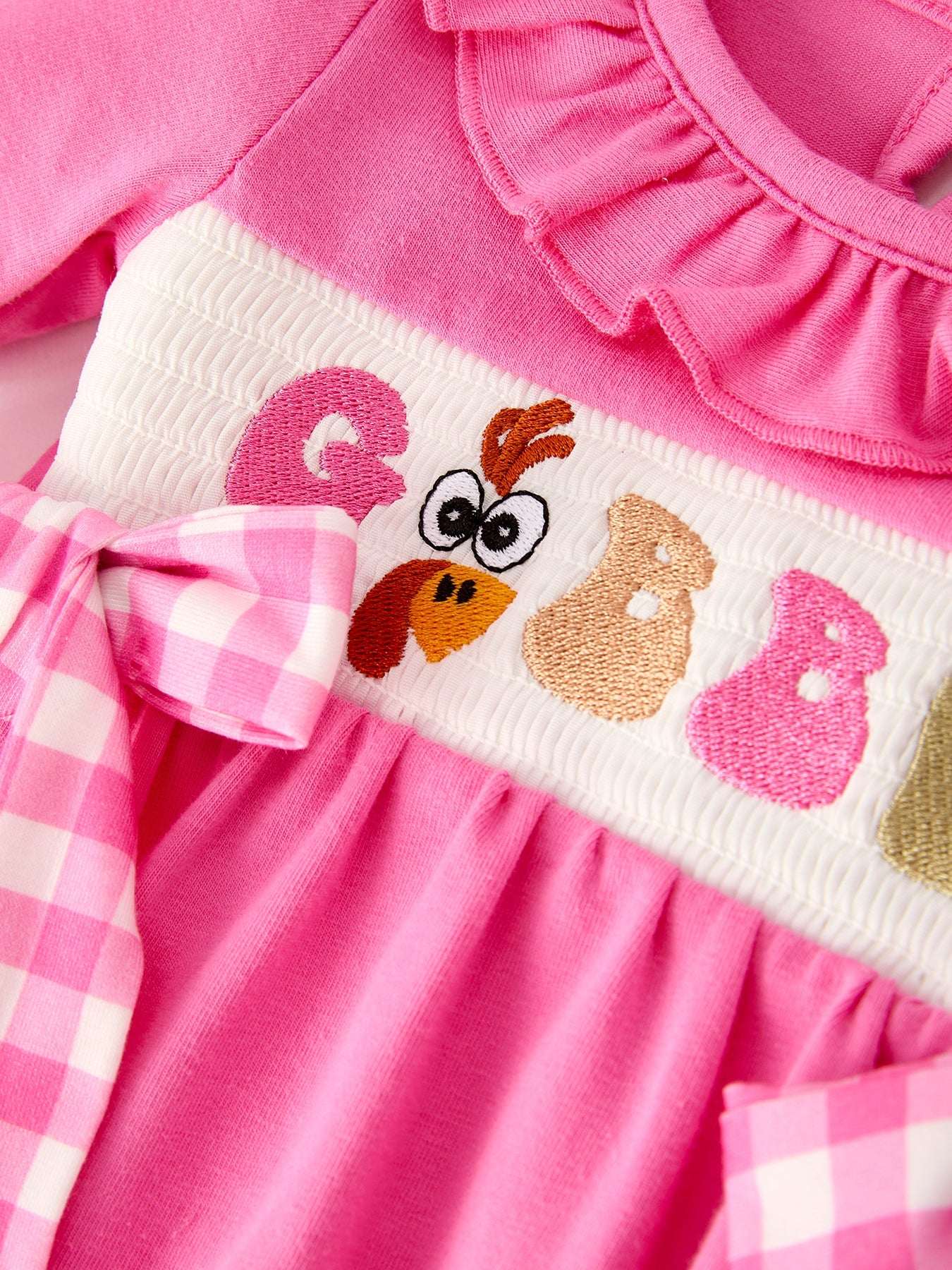 Fall Thanksgiving& Halloween "GOBBLE" Smock Embroidery Baby Girl Romper