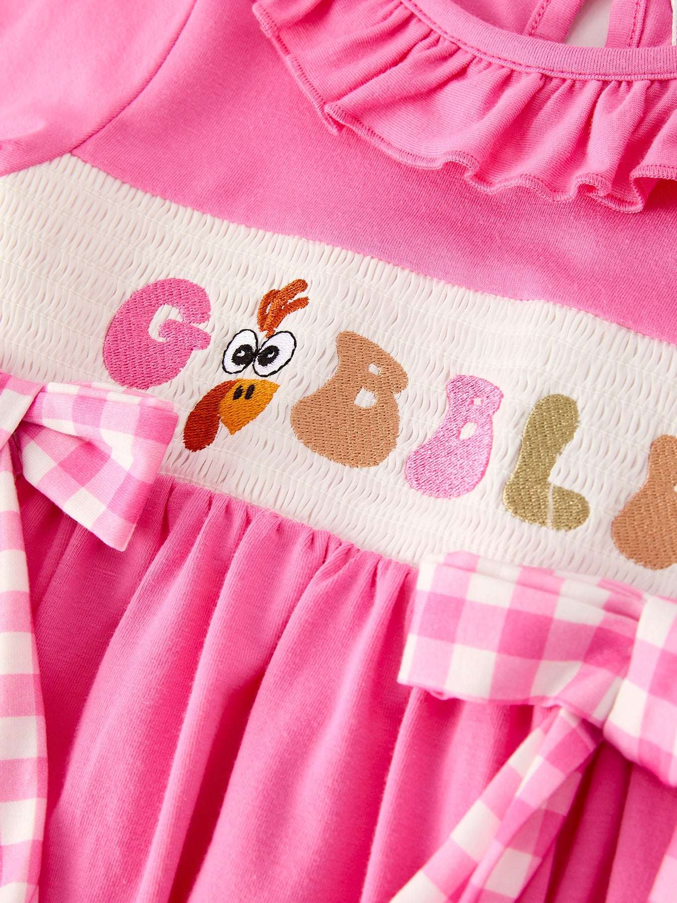 Fall Thanksgiving& Halloween "GOBBLE" Smock Embroidery Baby Girl Dress
