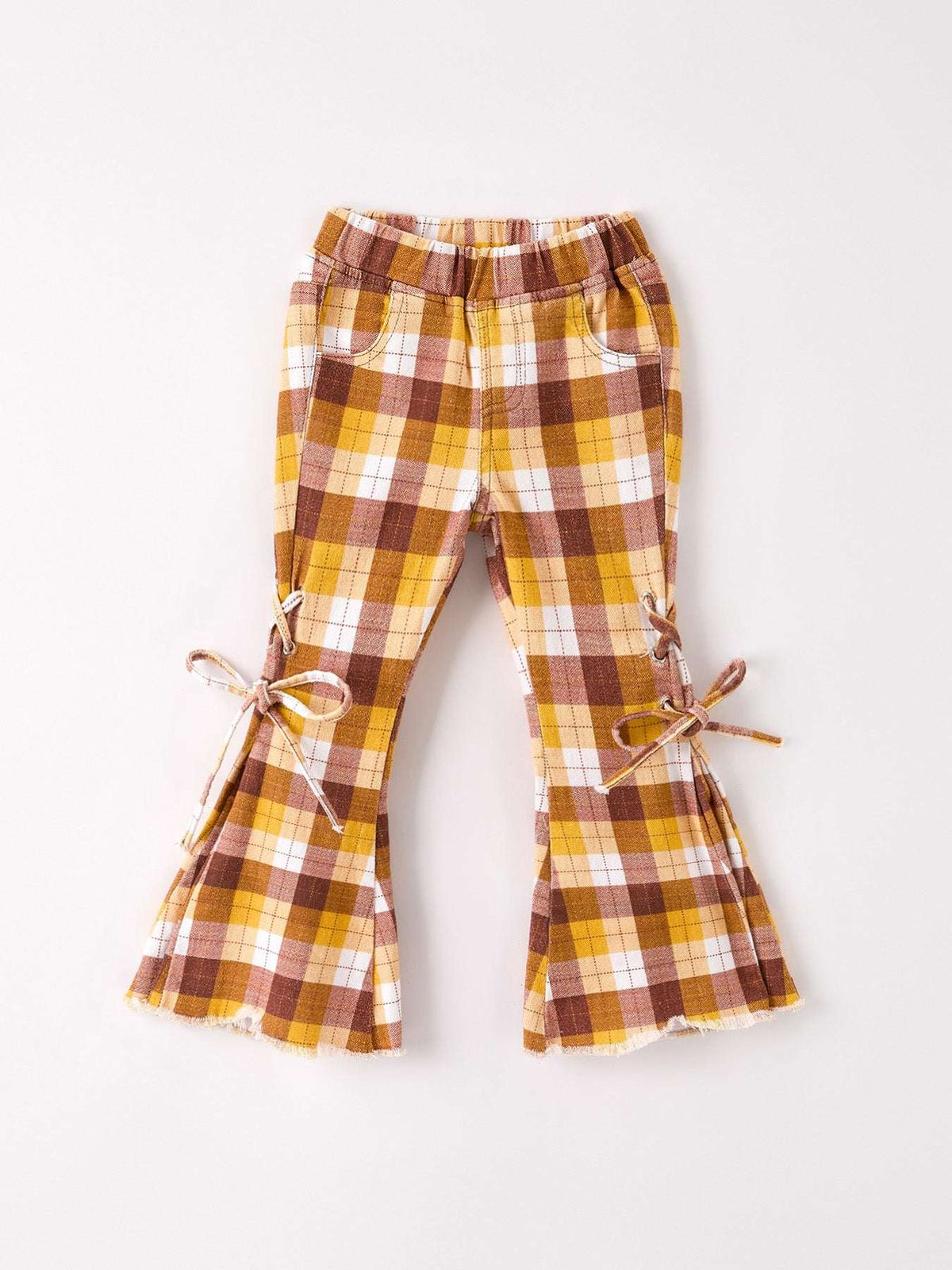 Fall Thanksgiving Brown Plaid Bow Trousers - Rylee Faith Designs - Flyclothing LLC