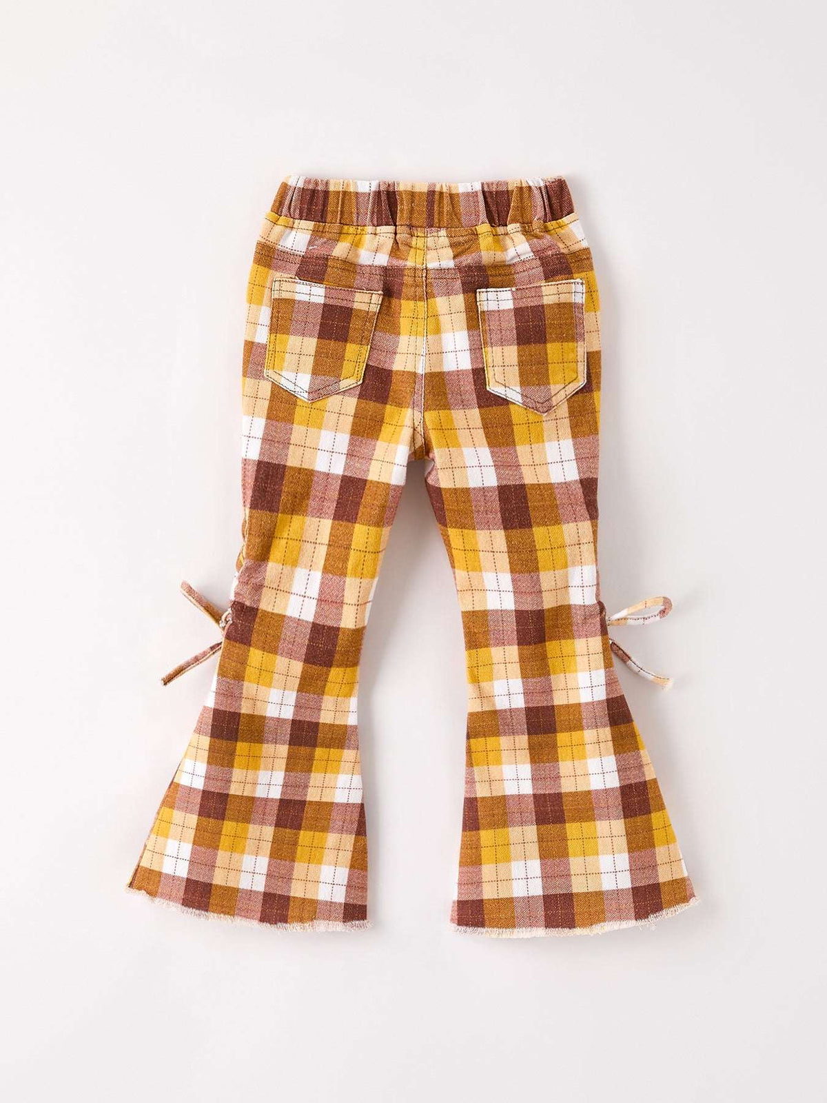 Fall Thanksgiving Brown Plaid Bow Trousers - Rylee Faith Designs - Flyclothing LLC