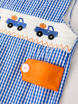 Fall Thanksgiving & Halloween Truck Smock Embroidery Baby Boy Romper