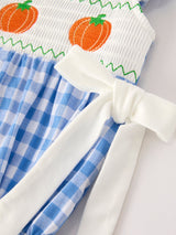 Fall Thanksgiving& Halloween Blue Pumpkin Smock Embroidery Baby Girl Romper
