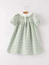 Fall Halloween & Thanksgiving Pumpkin Applique Plaid Green Girls Dress