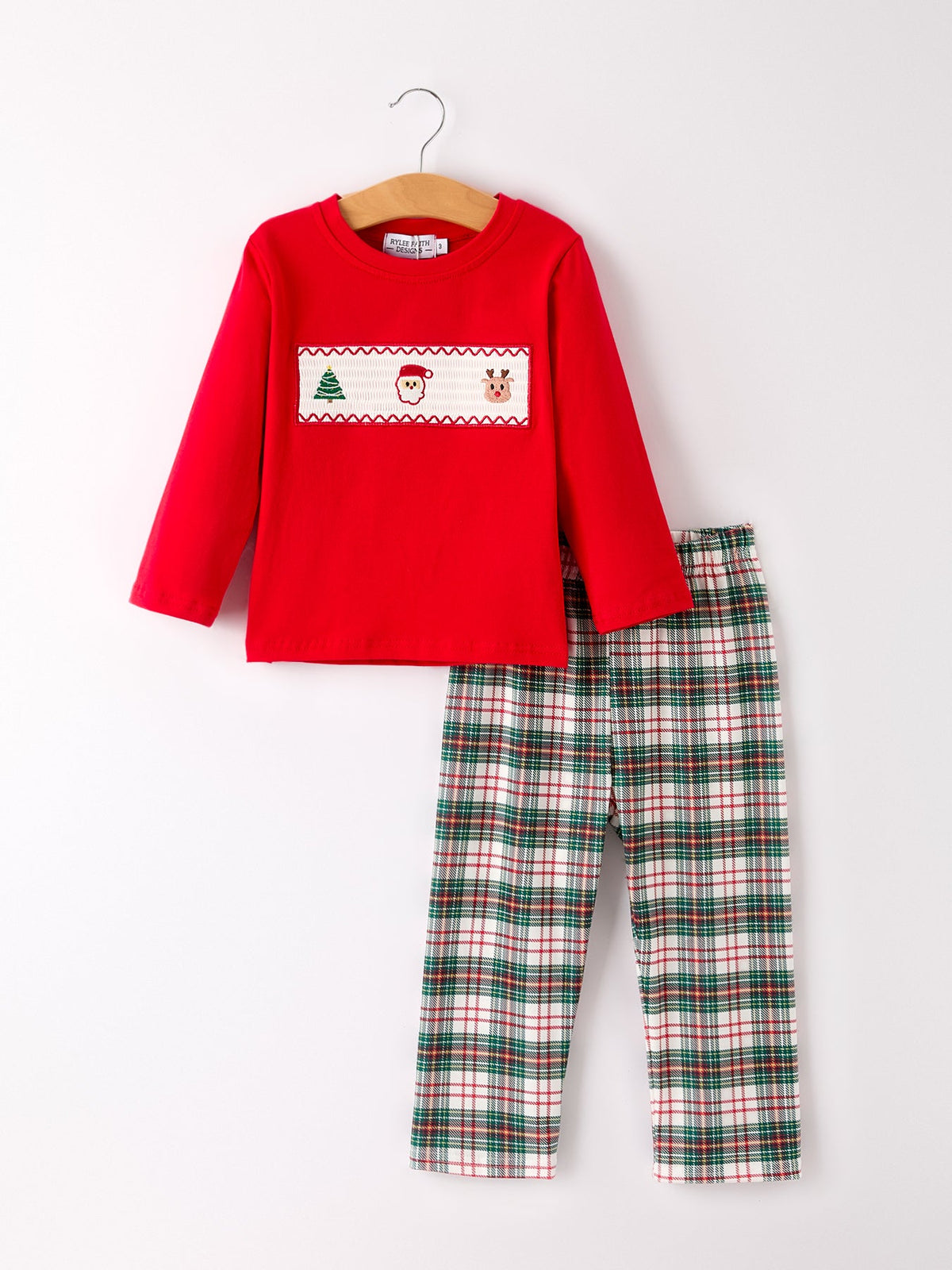 Christmas Plaid Smocking Embroidered Boys Set - Rylee Faith Designs - Flyclothing LLC