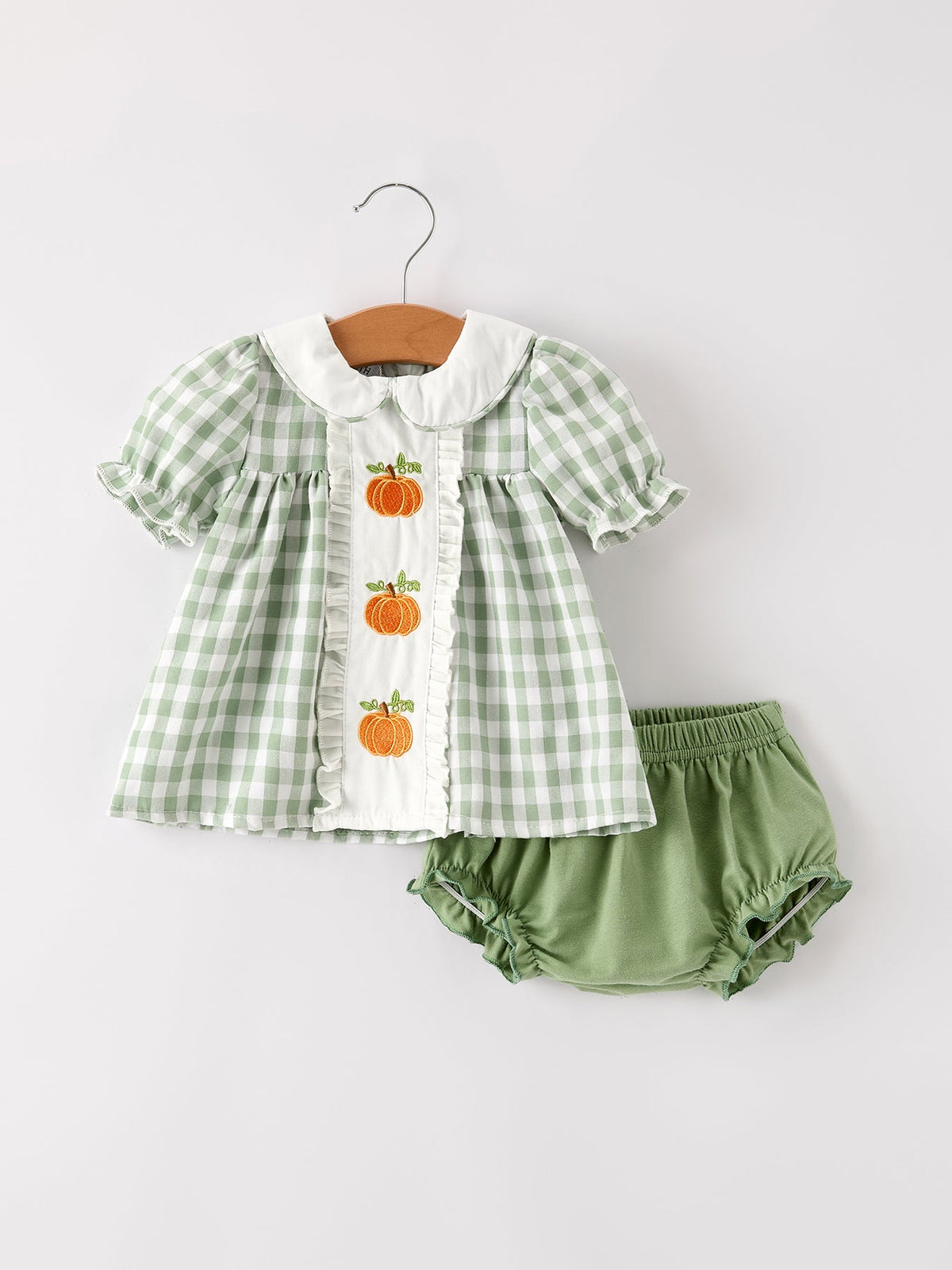 Fall Halloween & Thanksgiving Applique Plaid Girls Bloomers Romper Set - Rylee Faith Designs - Flyclothing LLC