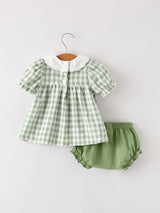 Fall Halloween & Thanksgiving Applique Plaid Girls Bloomers Romper Set
