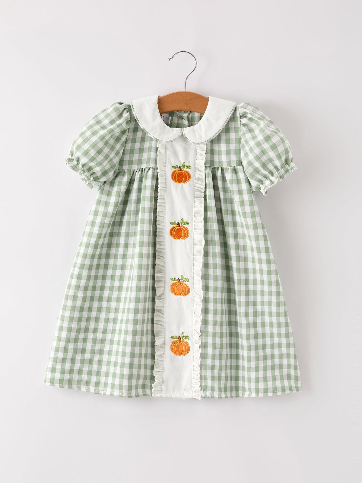 Fall Halloween & Thanksgiving Pumpkin Applique Plaid Green Girls Dress - Rylee Faith Designs - Flyclothing LLC