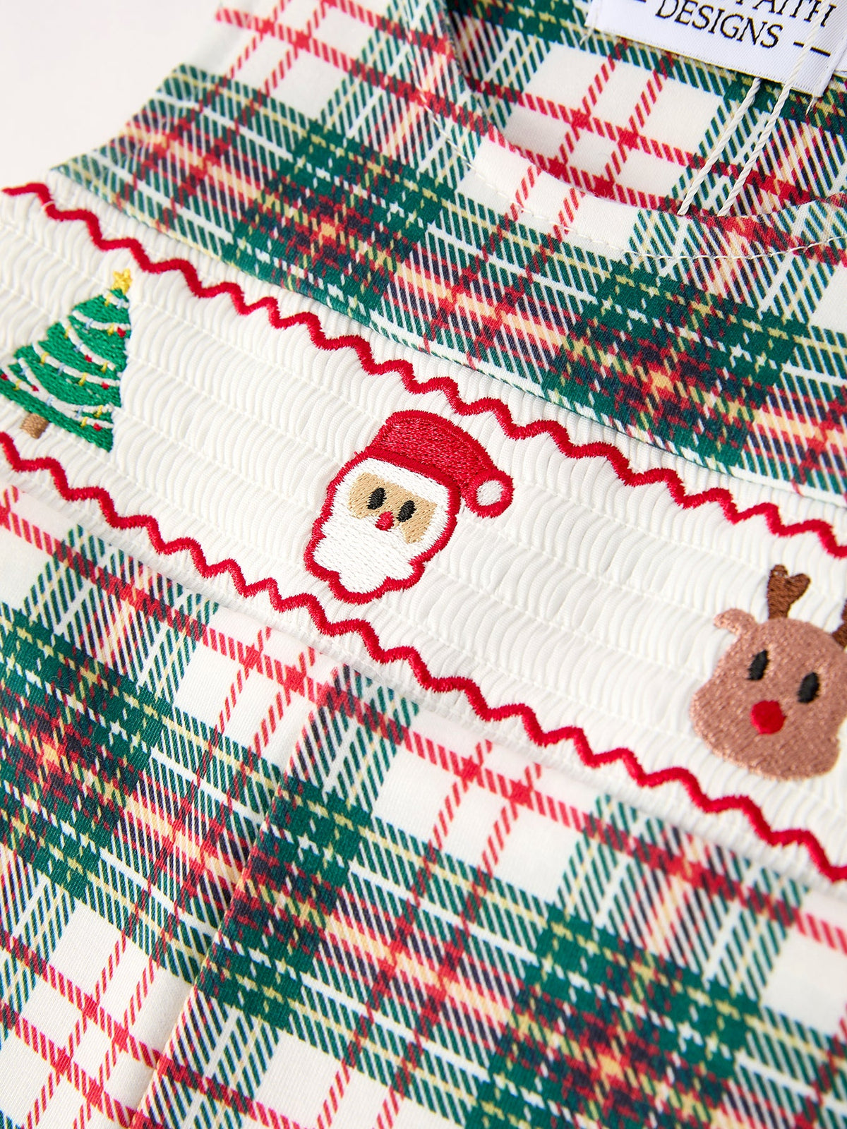 Christmas Jonjon Plaid Smocking Embroidered Boys Romper - Rylee Faith Designs - Flyclothing LLC