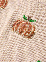Thanksgiving Pumpkin Sequin Sweater – Beige, Perfect for Fall - Rylee Faith Designs - Flyclothing LLC