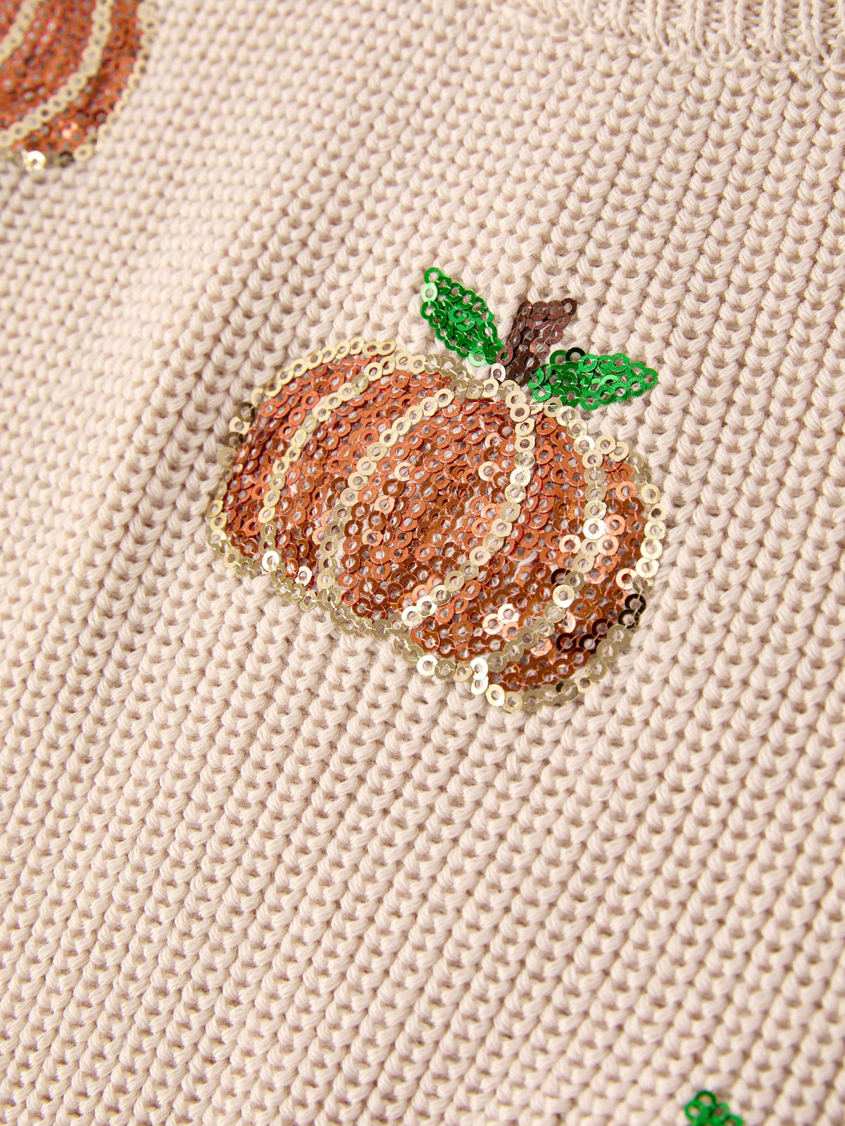 Thanksgiving Pumpkin Sequin Sweater – Beige, Perfect for Fall - Rylee Faith Designs - Flyclothing LLC