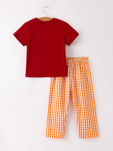 Fall Turkey Embroidered Boy Set – Orange Checkered with Thanksgiving Details - Rylee Faith Designs - Flyclothing LLC