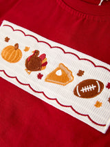 Fall Turkey Embroidered Boy Set – Orange Checkered with Thanksgiving Details - Rylee Faith Designs - Flyclothing LLC