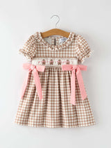 Christmas Vintage-Style Plaid Dress with Embroidered Gingerbread and Bows