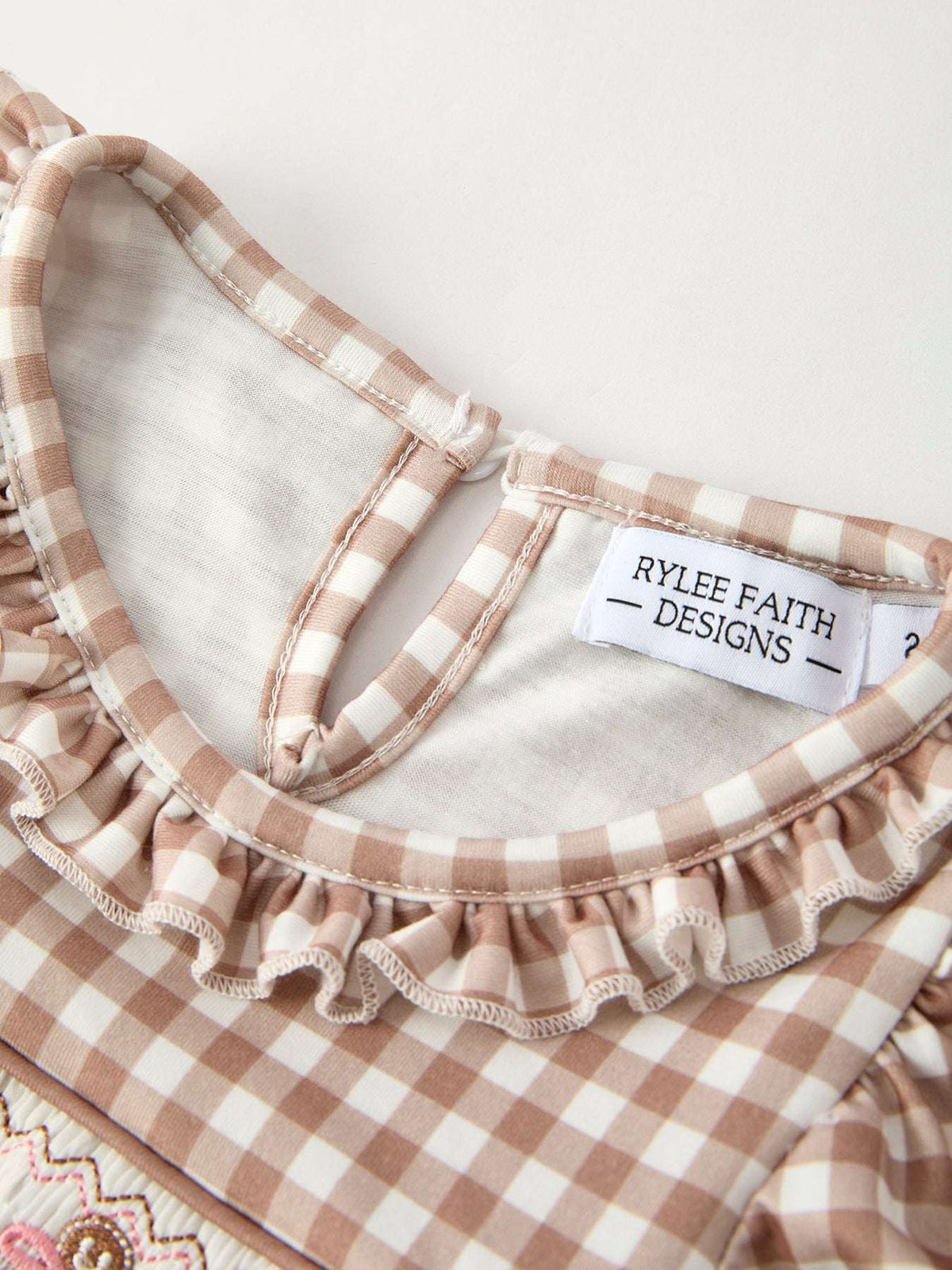 Christmas Vintage-Style Plaid Dress with Embroidered Gingerbread and Bows