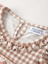 Christmas Vintage-Style Plaid Dress with Embroidered Gingerbread and Bows