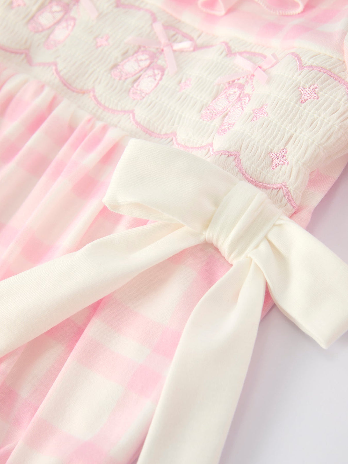 Fall Pink Plaid Ruffle Ballet Shoe Embroidery Long Sleeve Romper - Rylee Faith Designs - Flyclothing LLC