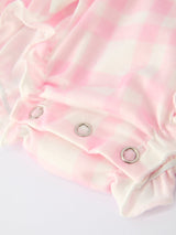 Fall Pink Plaid Ruffle Ballet Shoe Embroidery Long Sleeve Romper - Rylee Faith Designs - Flyclothing LLC