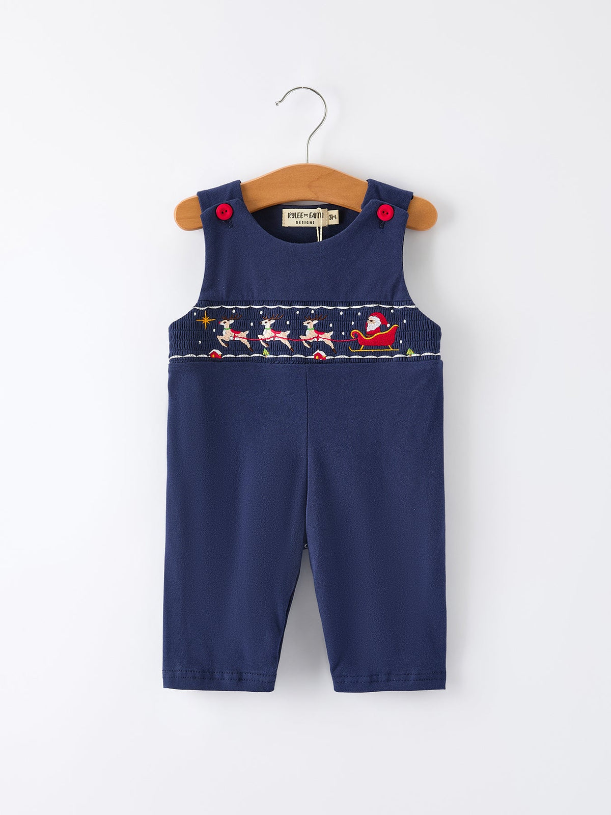 Christmas Holiday Celebration Baby Boys Romper: Navy with Santa Sleigh - Rylee Faith Designs - Flyclothing LLC