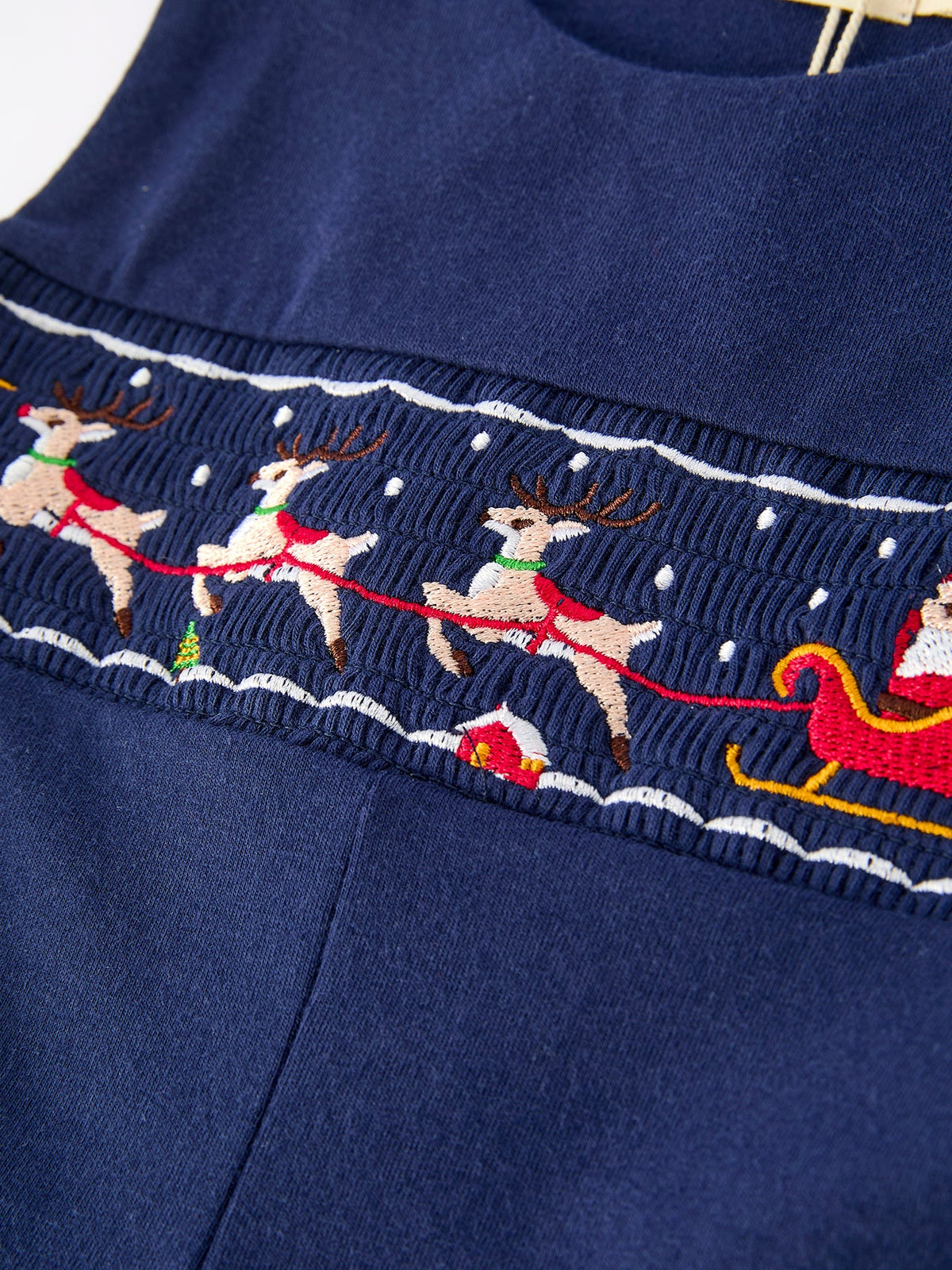 Christmas Holiday Celebration Baby Boys Romper: Navy with Santa Sleigh - Rylee Faith Designs - Flyclothing LLC