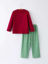 Christmas Tree Dog Smocking Embroidered  Plaid Boys Set