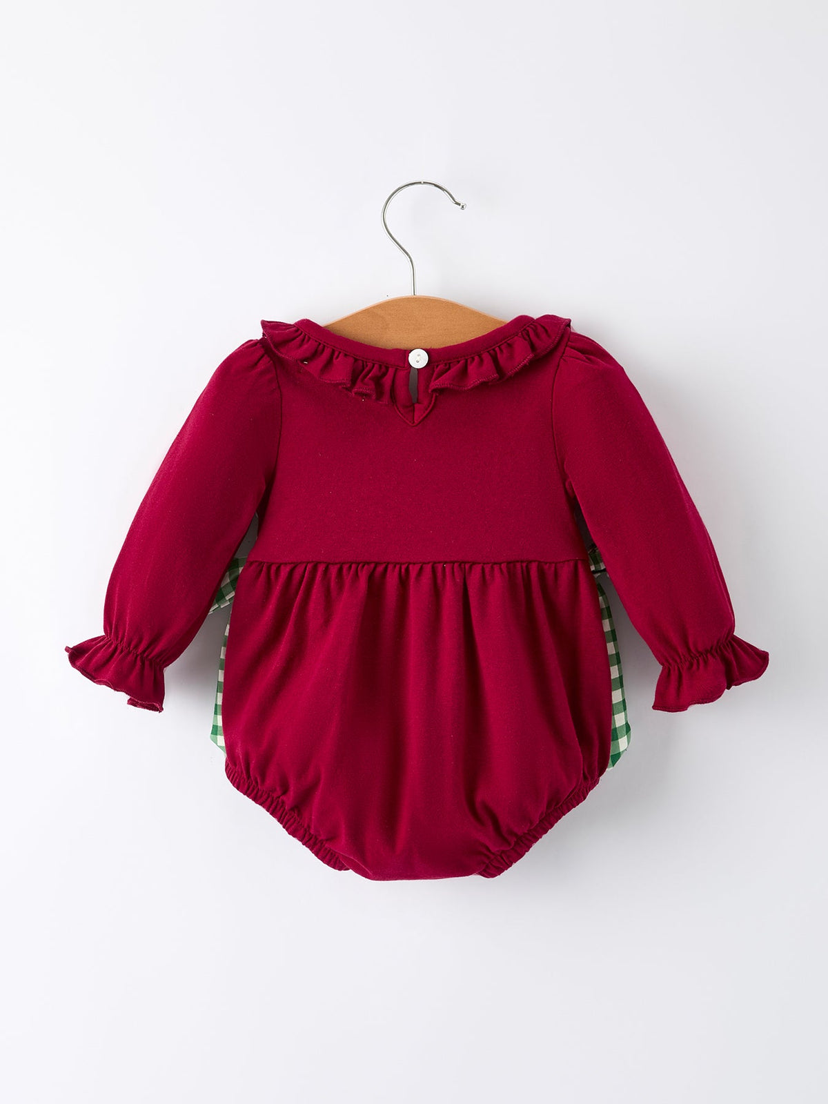 Christmas Embroidered Baby Girls Romper with Green Plaid Bow - Rylee Faith Designs - Flyclothing LLC