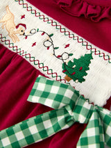 Christmas Embroidered Baby Girls Romper with Green Plaid Bow - Rylee Faith Designs - Flyclothing LLC
