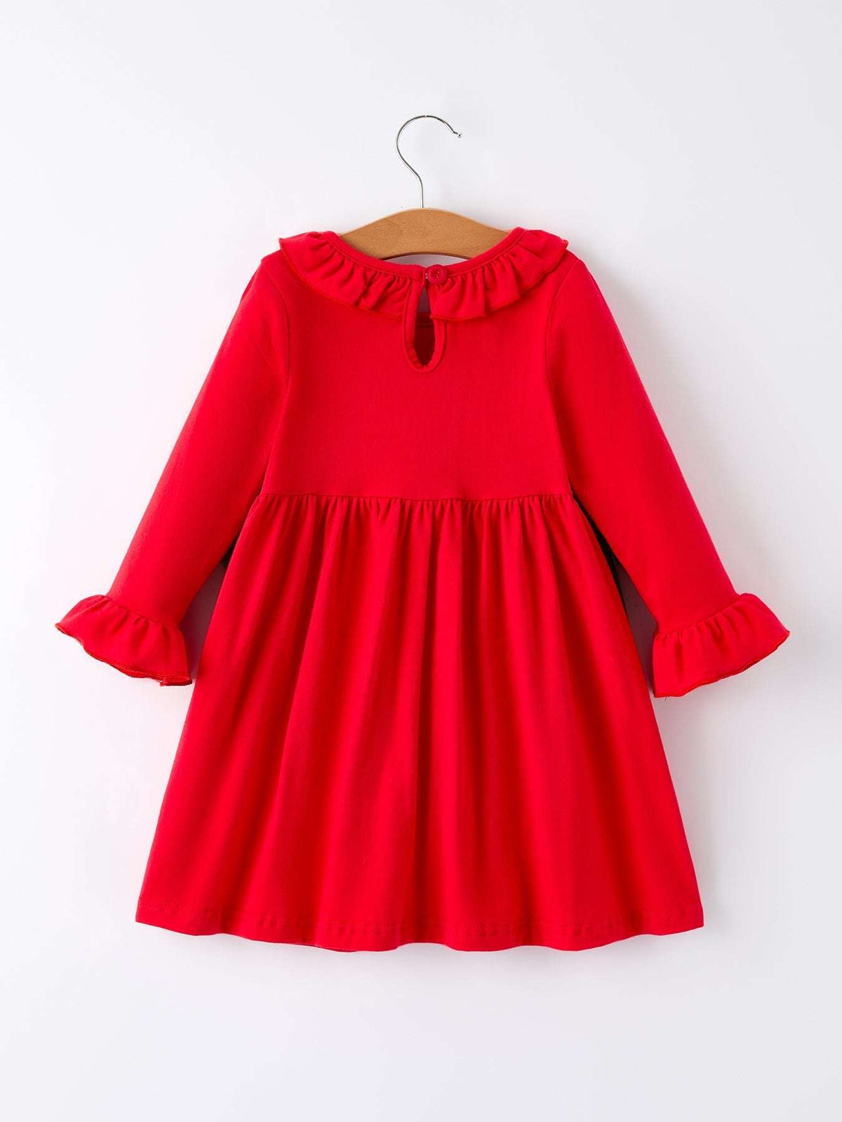 Christmas Smocked Dress with Green Bow and Tree Embroidery