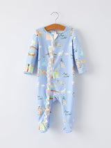 Blue Christmas Nativity Pattern Baby Girls Romper with Ruffles - Rylee Faith Designs - Flyclothing LLC