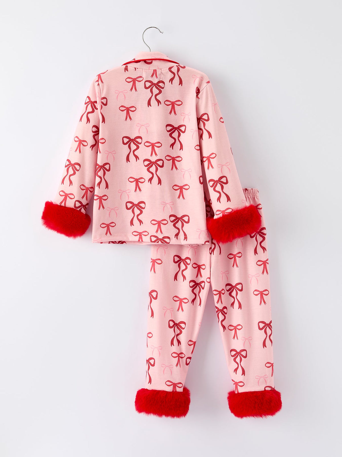 Bow Girls Pajama Set with Furry Trim - Rylee Faith Designs - Flyclothing LLC
