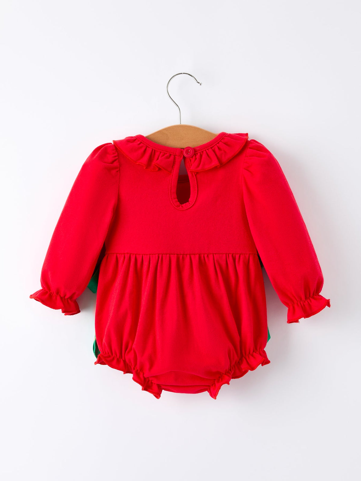 Christmas Smocked Girls Romper with Green Bow and Tree Embroidery - Rylee Faith Designs - Flyclothing LLC