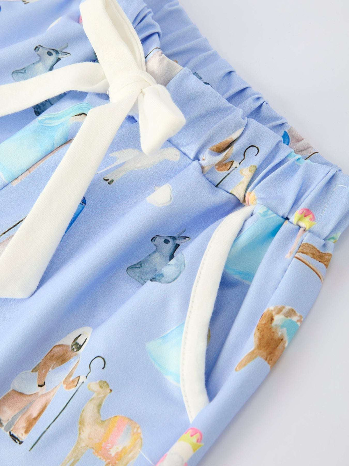 Blue Christmas Nativity Pattern Girls Pajamas Set
