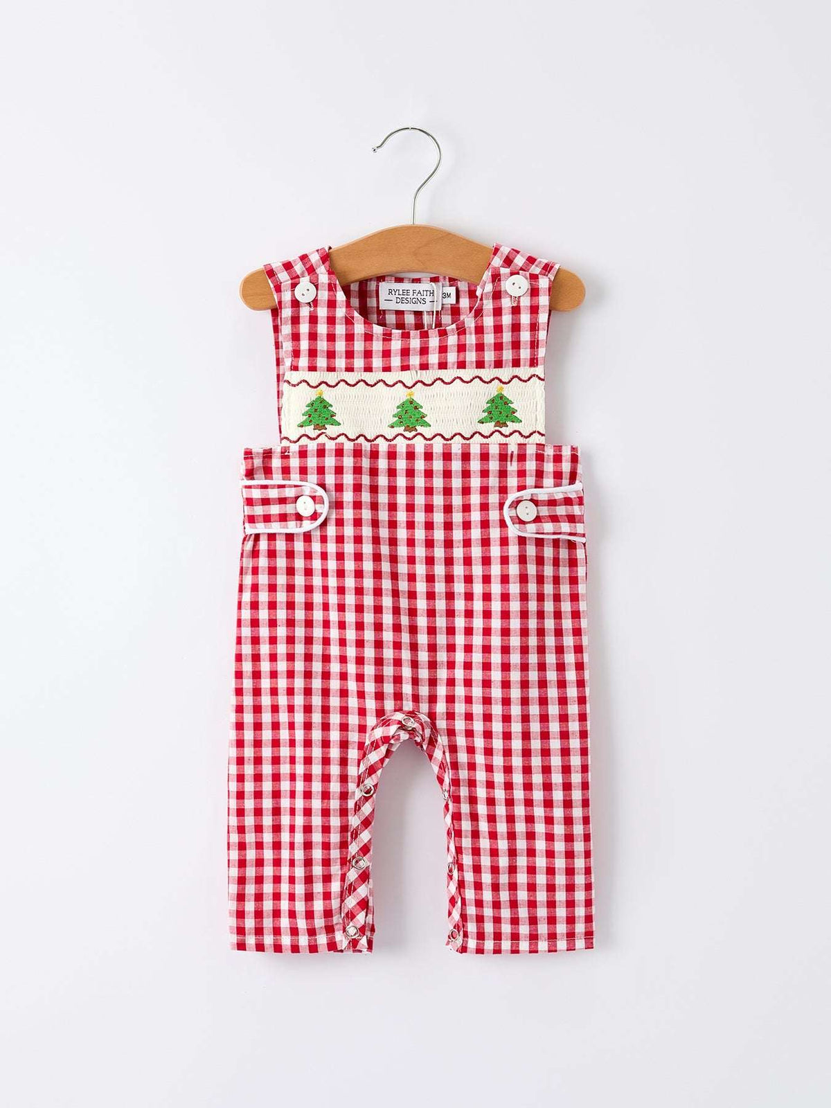 Christmas Smocking Embroidered Christmas Tree Plaid Plaid Baby Boy Romper