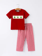 Christmas Smocking Embroidered Christmas Tree Plaid Boys Set - Rylee Faith Designs - Flyclothing LLC