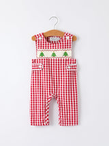 Christmas Smocking Embroidered Christmas Tree Plaid Plaid Baby Boy Romper - Rylee Faith Designs - Flyclothing LLC
