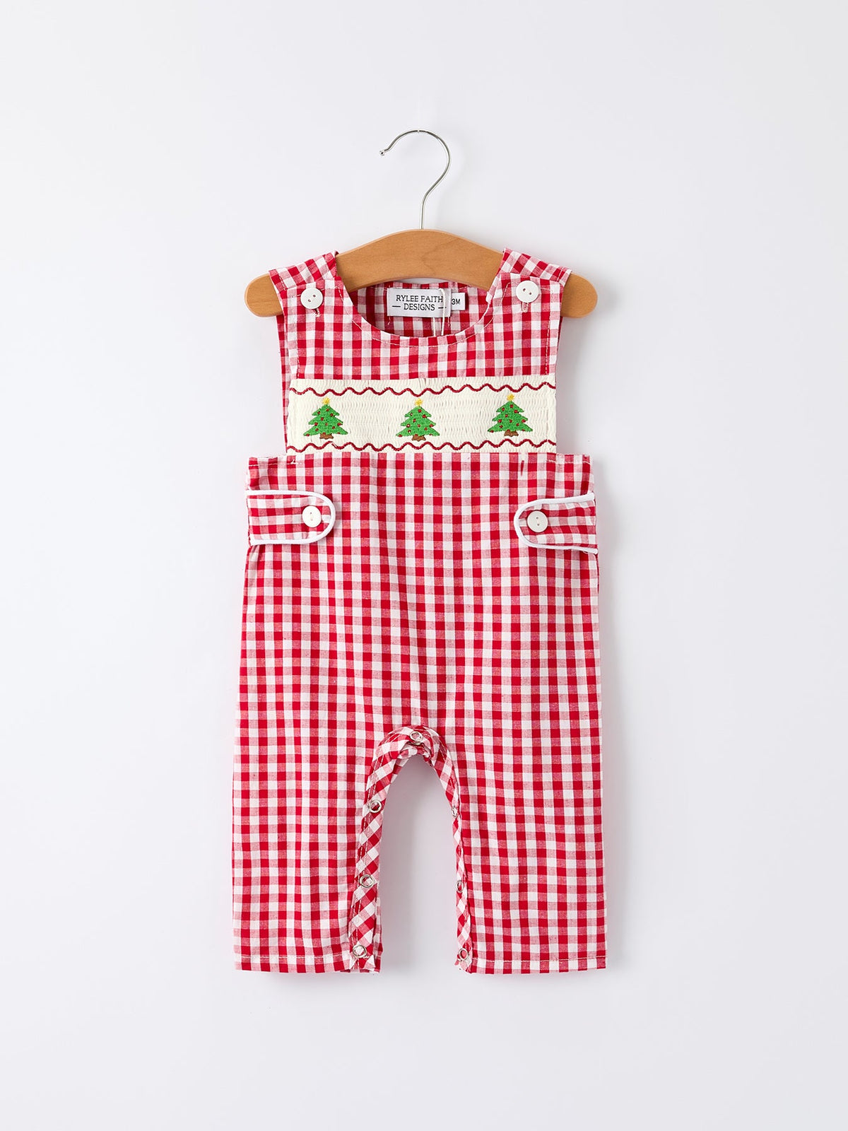 Christmas Smocking Embroidered Christmas Tree Plaid Plaid Baby Boy Romper - Rylee Faith Designs - Flyclothing LLC
