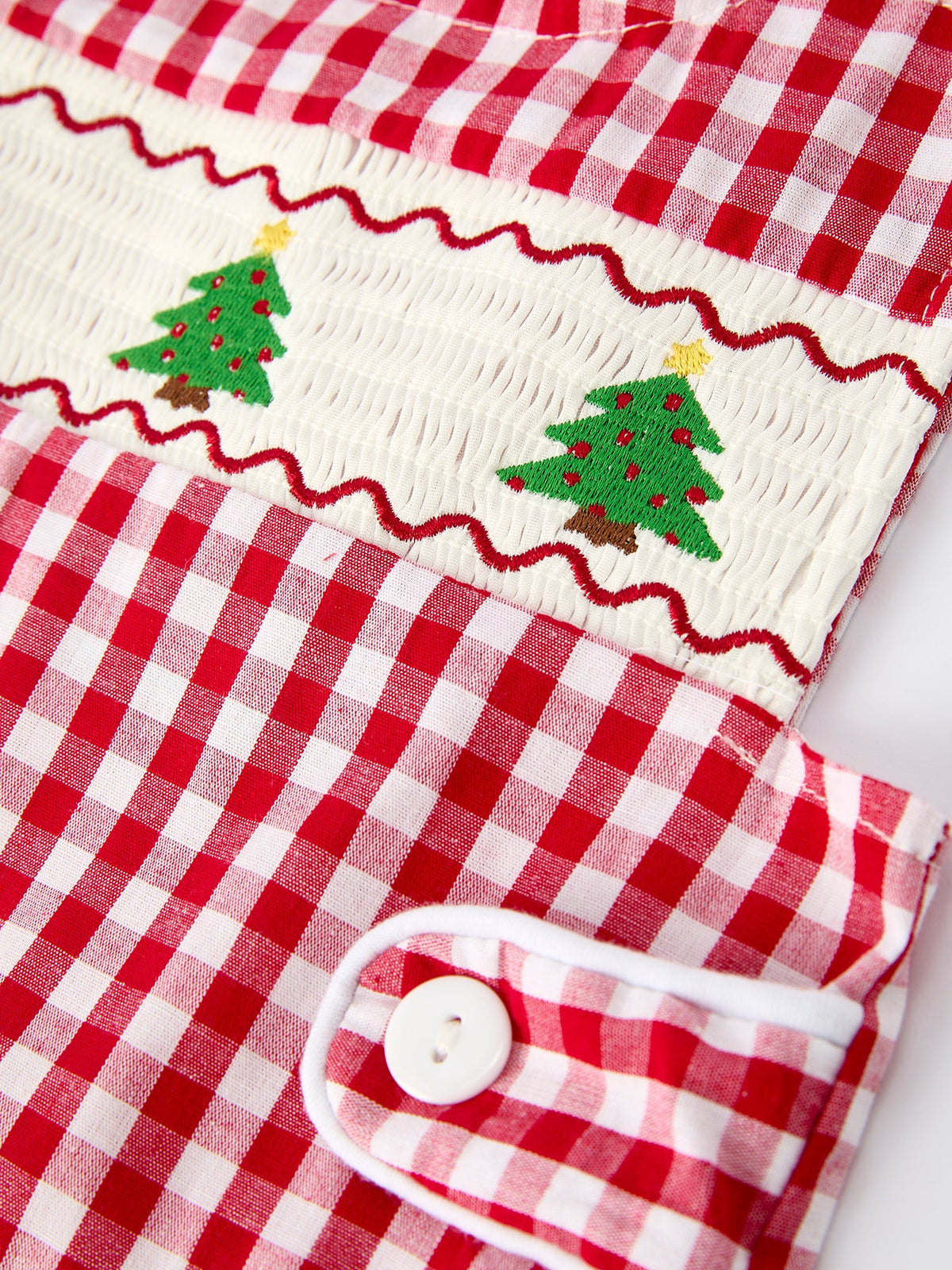 Christmas Smocking Embroidered Christmas Tree Plaid Plaid Baby Boy Romper - Rylee Faith Designs - Flyclothing LLC
