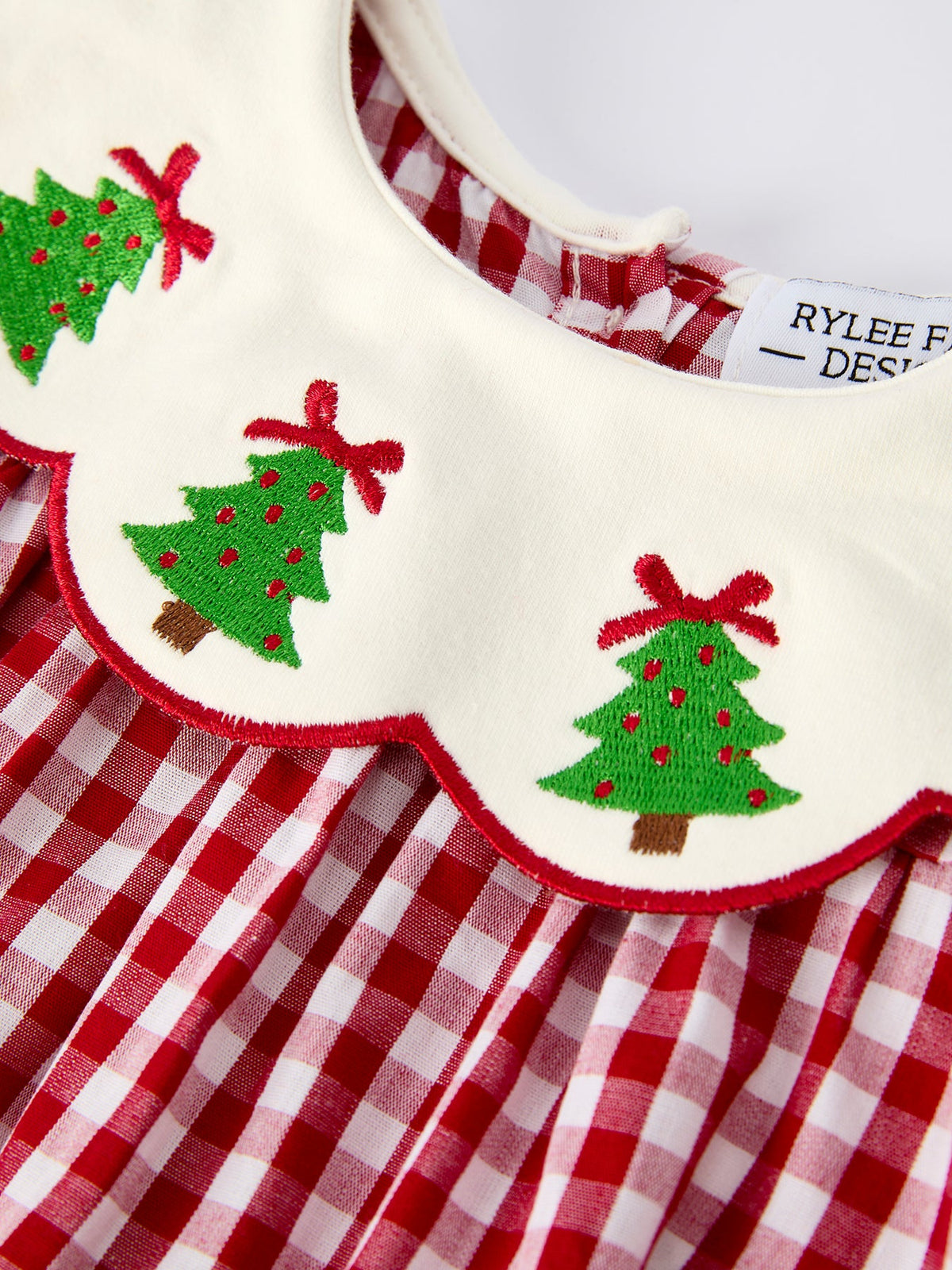Christmas Tree Embroidery Red Gingham Long Sleeve Baby Girl Bloomers Set - Rylee Faith Designs - Flyclothing LLC