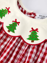 Christmas Tree Embroidery Red Gingham Long Sleeve Baby Girl Bloomers Set - Rylee Faith Designs - Flyclothing LLC