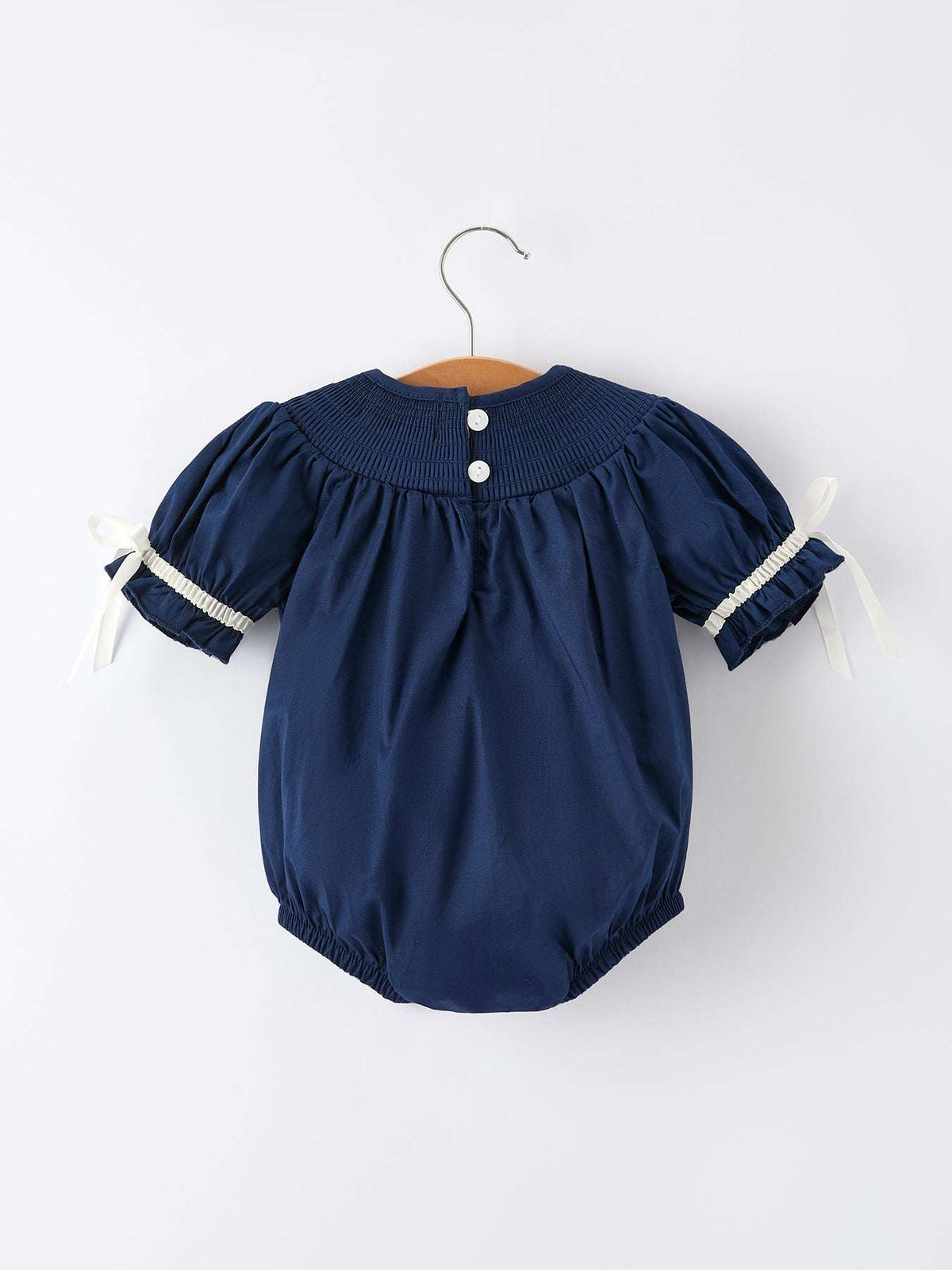 Navy Blue Nativity Smocking Embroidered Baby Girls Christmas Romper