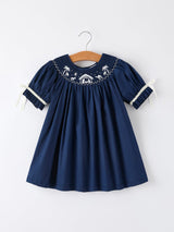 Christmas Navy Blue Nativity Smocking Embroidered Dress - Rylee Faith Designs - Flyclothing LLC