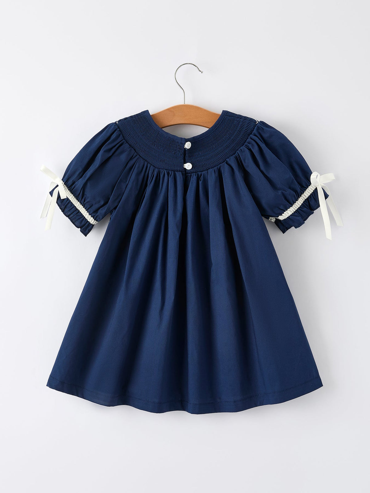 Christmas Navy Blue Nativity Smocking Embroidered Dress - Rylee Faith Designs - Flyclothing LLC