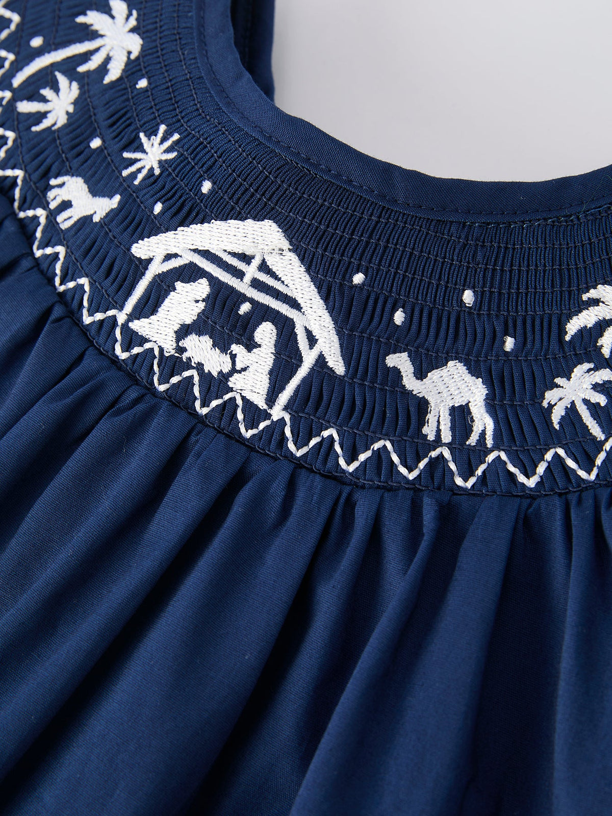 Christmas Navy Blue Nativity Smocking Embroidered Dress - Rylee Faith Designs - Flyclothing LLC