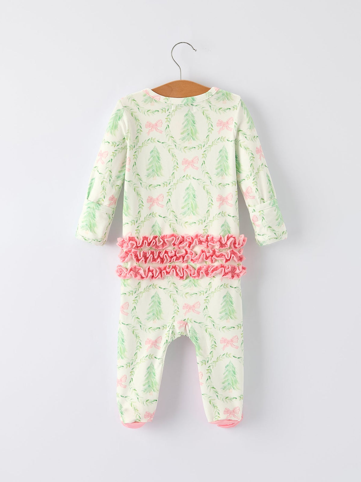Christmas Tree Wreath Print Long Sleeve Zip Baby Girls Romper - Rylee Faith Designs - Flyclothing LLC