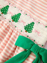 Christmas Tree Smocked Embroidery Stripe Baby Girls Dress - Rylee Faith Designs - Flyclothing LLC